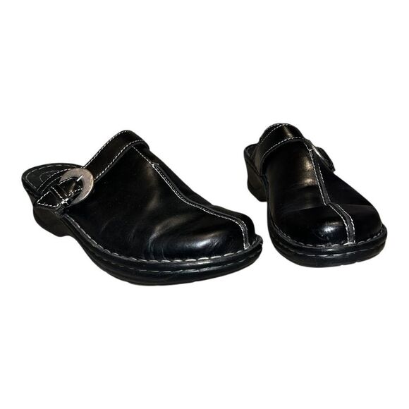 Josef Seibel Women's Black Clogs Mules Buckle Comfort Slip On EU 40 EUC - Picture 1 of 11